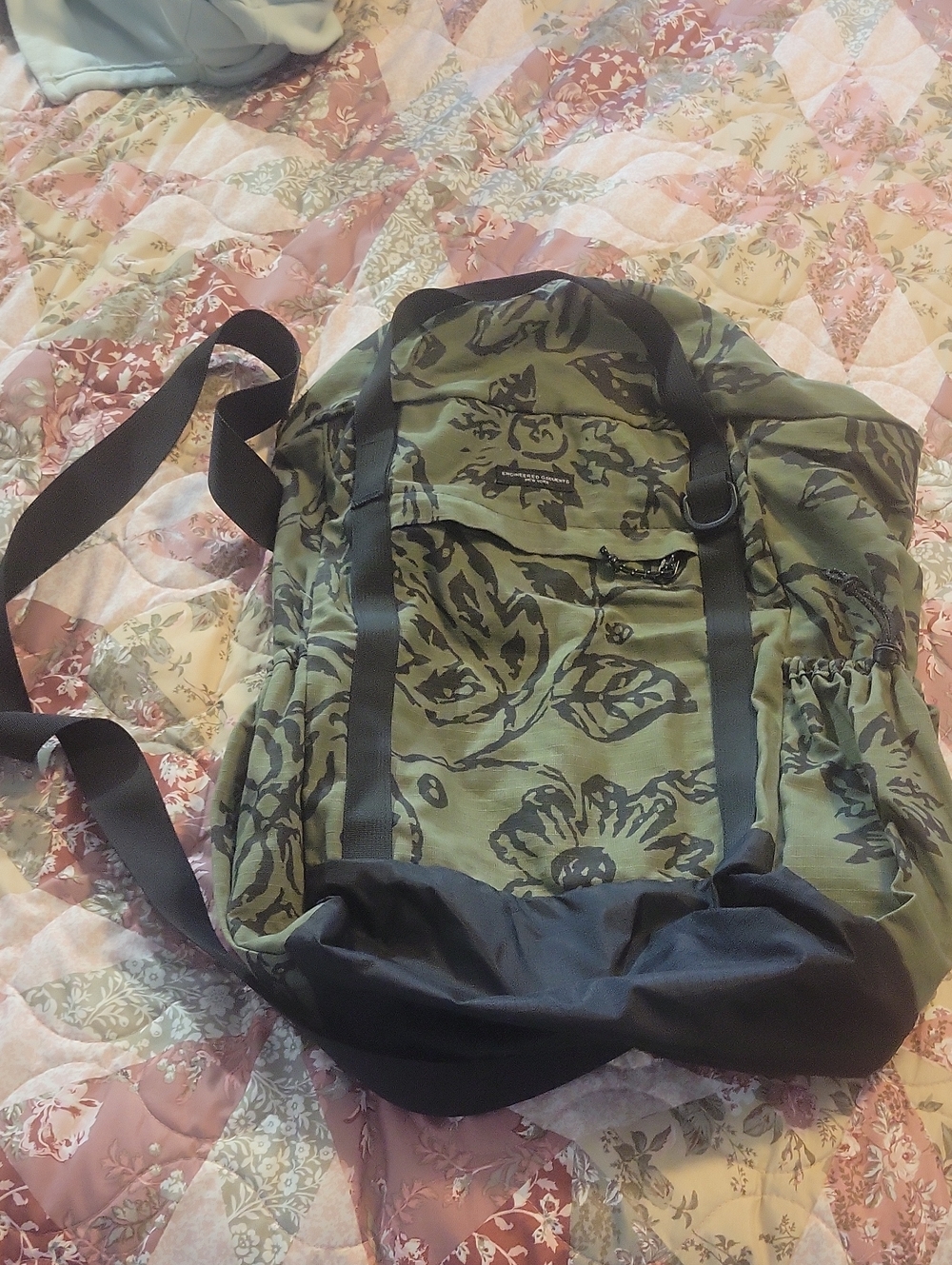 Olive Green Floral Canvas Backpack for Men